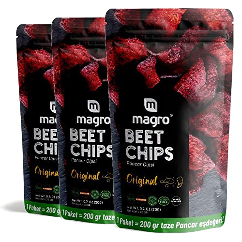 Gemüse Chips - Gesunder Snack, Glutenfrei Pflanzenbasiert & Vegan Kalorienarm Rüben – Karotten – Sellerie Chips| Natürliche und Gesunde Gemüsechips | 3 x 20 GR (Rote Rüben) von PERGAMO Natural Flavor