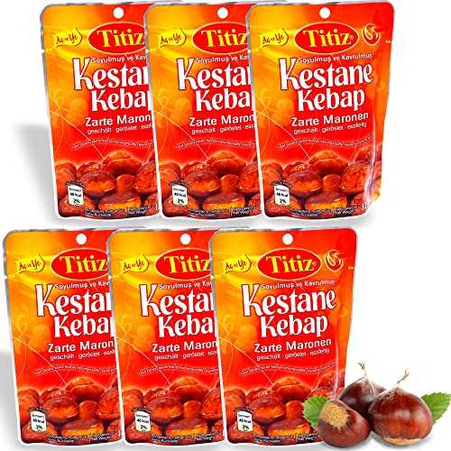Pergamo Set Titiz 6x125 Gr geschälte Maronen Edelkastanien geröstet Essfertig Esskestanien Zarte Maronen (6x125g Klein Paket) von PERGAMO Natural Flavor