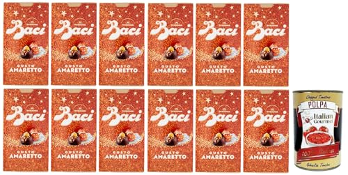 12x BACI PERUGINA Gusto Amaretto Dunkle Schokolade gefüllt mit Gianduia- und Amaretto-Keks Geschmack,150g Box + Italian Gourmet Polpa di Pomodoro 400g Dose von Perugina
