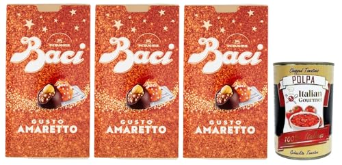 3x BACI PERUGINA Gusto Amaretto Dunkle Schokolade gefüllt mit Gianduia- und Amaretto-Keks Geschmack,150g Box + Italian Gourmet Polpa di Pomodoro 400g Dose von Perugina