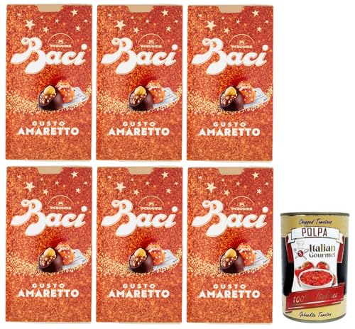 6x BACI PERUGINA Gusto Amaretto Dunkle Schokolade gefüllt mit Gianduia- und Amaretto-Keks Geschmack,150g Box + Italian Gourmet Polpa di Pomodoro 400g Dose von Perugina