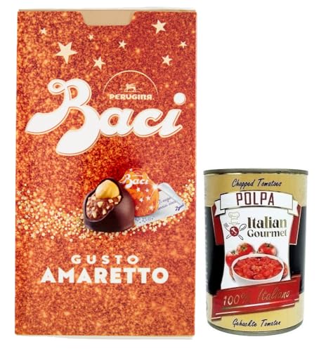 BACI PERUGINA Gusto Amaretto Dunkle Schokolade gefüllt mit Gianduia- und Amaretto-Keks Geschmack,150g Box + Italian Gourmet Polpa di Pomodoro 400g Dose von Perugina