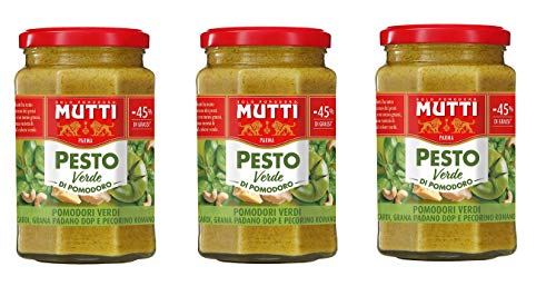 3x Mutti Pesto Verde Pomodori Verdi Grünes Tomatenpesto Pasta Sauce 100% italienische Tomate Glas 180g Würzsaucen mit Cashewnüssen, Grana Padano und Pecorino Romano von Mutti