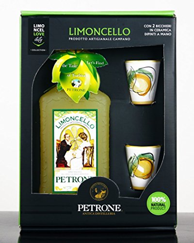 Limoncello 100% natürlich mit Keramik-Gläser von Vietri sul Mare, von Hand bemalt Limoncello 100% natürlich mit Keramik-Gläser von Vietri sul Mare, von Hand bemalt von Distilleria Petrone