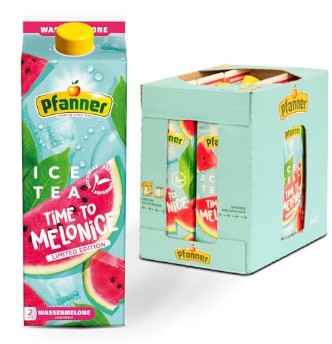 Pfanner Eistee Wassermelone LIMITED EDITION im Vorratspack – Sommerliche Erfrischung mit Wassermelonegeschmack – Mit Früchtetee und Schwarztee (6 x 2 l) von PFANNER