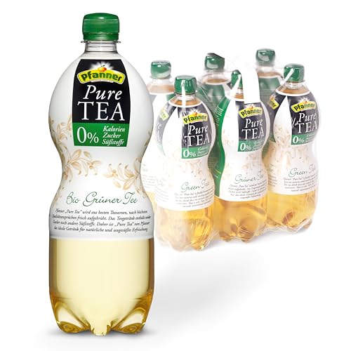 Pfanner Pure Tea Grüner Tee (6 x 1 l) – Eistee ohne Zucker und ohne Süßstoffe - Bio Tee mit Holunder und Zitronensaft – im Vorratspack von Pfanner