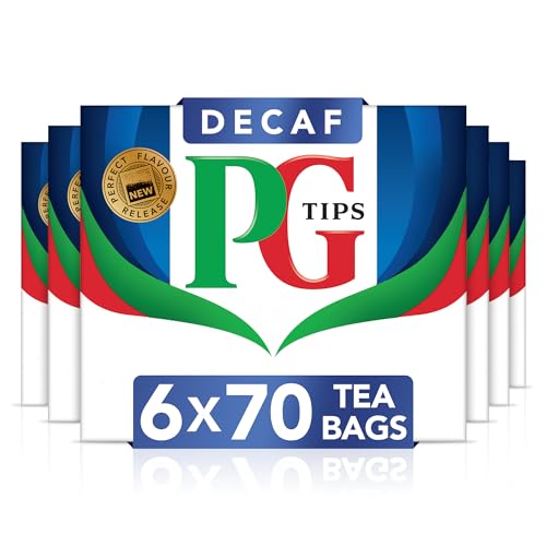 Neu! PG Tips Decaf 70, 6er Pack (insgesamt 420 Teebeutel), glatter und erfrischender Teegeschmack, entkoffeinierter Schwarztee von PG tips