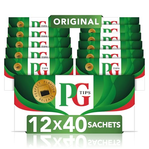 PG Tips Tee Sachets, Original, Schwarztee, Mit den feinsten und frischesten Teeblättern, Für den täglichen Genuss, 12er Pack x 40 Sachets, 480 Schwarzteebeutel PG Tips Tee Sachets, Original, Schwarztee, Mit den feinsten und frischesten Teeblättern, Für den täglichen Genuss, 12er Pack x 40 Sachets, 480 Schwarzteebeutel von PG tips