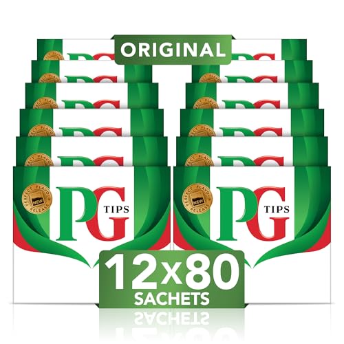PG Tips Tee Sachets, Original, Schwarztee, Mit den feinsten und frischesten Teeblättern, Für den täglichen Genuss, 12er Pack x 80 Sachets, 960 Schwarzteebeutel von PG tips