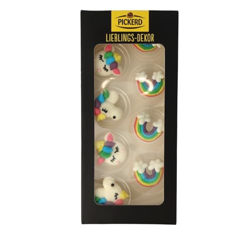 Pickerd Zuckerdekor Zucker - Einhörner + Regenbogen Back - Dekoration 8 Stück von Pickerd