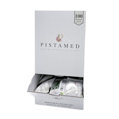 PISTAMED – Bio-Pistazien – ohne Salz – handwerklich geröstet – ohne Zusatzstoffe und glutenfrei – vegetarische und vegane Ernährung – Karton: 3,35 kg, Packung mit 100 Beuteln à 35 gr von PISTAMED