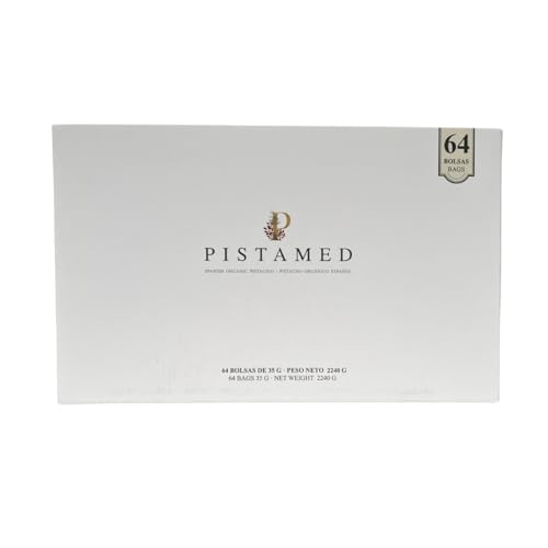 PISTAMED Bio Pistazien – 2,24 kg – Herkunft Spanien – Geröstung ohne Salz (64 Beutel à 35 g = 2240 Gramm) 64 Portionen Pistazien von PISTAMED