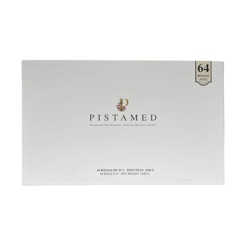 PISTAMED – Bio-Pistazien – ohne Salz – handwerklich geröstet – ohne Zusatzstoffe und glutenfrei – vegetarische und vegane Ernährung – Karton: 2,24 kg, Packung mit 64 Beuteln à 35 g von PISTAMED