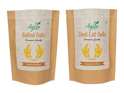 Agile Organic Authentic Rolled Oats & Steel Cutt Oats (Breakfast Oats Combo) 500g Each von PKD