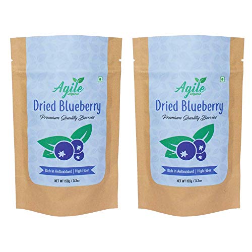 Agile Organic Whole Dried Blueberries 300g (Pack of 2 Each 150g) | Unsweetened | Unsulphured | Naturally Sweet | Without Added Sugar von PKD
