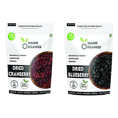 Namo Organics - Dried Blueberries Cranberries - 250 Gm Each (500Gm) - (Gluten Free, Vegan & NON GMO) Organic Blueberry Cranberry Dry Fruits without added sugar von PKD