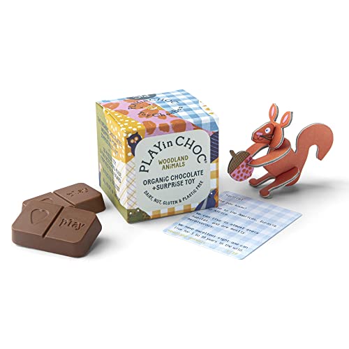PLAYin CHOC ToyChoc Box, vegane BioSchokoladenGeschenkbox für Kinder, mit Überraschung, 3DPuzzleSpielzeug, gluten, nuss und milchfreie Schokolade, preisgekrönte vegane britische Schokolade, von PLAYin CHOC