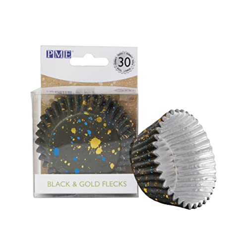 PME Cupcake-Förmchen, mit Folie ausgekleidet, Schwarz und Goldfarben, 30 Stück von PME