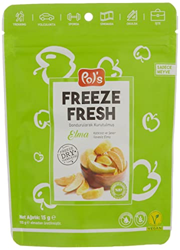 POL'S - 15 gr. Gefriergetrockneter geschnittener Apfel, Freeze Dried Sliced Apple, Trockenobst, bester täglicher Snack, glutenfrei, ohne Zucker, vegan, ohne Zusatzstoff von POL'S