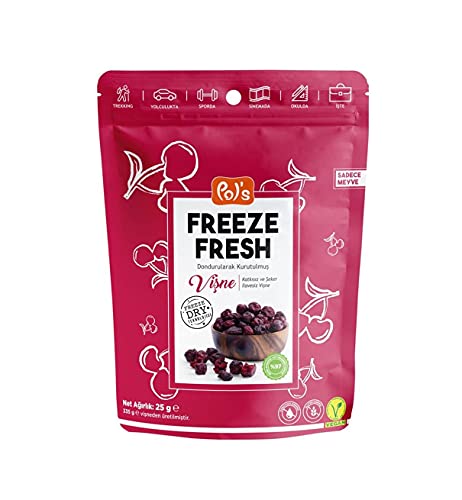 POL'S - 25 gr. Gefriergetrocknete Ganze Sauerkirsche, Freeze Dried Whole Sour Cherry, Trockenobst, bester täglicher Snack, glutenfrei, ohne Zucker, vegan, ohne Zusatzstoff von POL'S