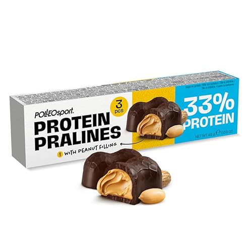 POLLEOsport Protein Pralines, 48 g - Proteinpralinen mit Erdnusscreme, Milchschokolade-Überzug, 33% Protein, 0,7 g Zucker - knusprig außen, cremig innen POLLEOsport Protein Pralines, 48 g - Proteinpralinen mit Erdnusscreme, Milchschokolade-Überzug, 33% Protein, 0,7 g Zucker - knusprig außen, cremig innen von POLLEO sport