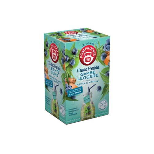 Pompadour® | Kalter Kräutertee Lichtbeine | Kalter Brennnessel-Blaubeer-Aufguss – 18 Filter | Kalter, fruchtiger Aufguss ohne Koffein von POMPADOUR