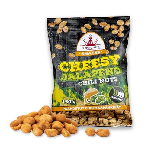 Poppamies Cheesy Jalapeno Chili-Erdnüsse – Scharfe Nüsse sind eine tolle Wahl für den Snack – Glutenfrei – Schärfegrad: Mittel – 150 g Poppamies Cheesy Jalapeno Chili-Erdnüsse – Scharfe Nüsse sind eine tolle Wahl für den Snack – Glutenfrei – Schärfegrad: Mittel – 150 g von POPPAMIES