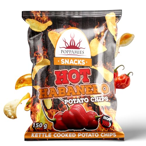 Poppamies Hot Habanero Kartoffelchips – Extra Scharf, Dick Geschnittene, Knusprige Chips – Hergestellt mit Echter Habanero-Chili für Feurige Schärfe – 150g Packung Poppamies Hot Habanero Kartoffelchips – Extra Scharf, Dick Geschnittene, Knusprige Chips – Hergestellt mit Echter Habanero-Chili für Feurige Schärfe – 150g Packung von POPPAMIES