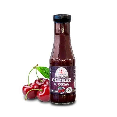 Poppamies Kirsch- & Cola-BBQ-Sauce – American Style Barbecue-Sauce für Schweine- und Rindfleisch - Ideal für Rippchen und Burger - Zum Abschluss des Grillens auf das Essen gießen - 385g von POPPAMIES