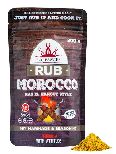 Poppamies Morocco BBQ Rub, Ras El Hanout Style Trockenmarinade & Grillgewürz Perfekt für Fisch, Gemüse, Huhn, Schwein, Rind - Großpackung (200g) von POPPAMIES