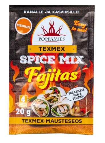 Poppamies Texmex Spicy Fajita Gewürzmischung - Vegan, Glutenfrei, Laktosefrei - Schärfegrad: Mittel - 20 g Poppamies Texmex Spicy Fajita Gewürzmischung - Vegan, Glutenfrei, Laktosefrei - Schärfegrad: Mittel - 20 g von POPPAMIES