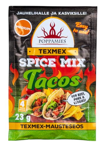 Poppamies Texmex Tacos Gewürzmischung - Vegan, Glutenfrei, Laktosefrei - Schärfegrad: Mittel - 23g Poppamies Texmex Tacos Gewürzmischung - Vegan, Glutenfrei, Laktosefrei - Schärfegrad: Mittel - 23g von POPPAMIES