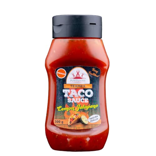 Texmex Zitrone Jalapeno Taco Sauce - Vegan, Glutenfrei, Laktosefrei - Schärfe: Mittel - 300g von POPPAMIES