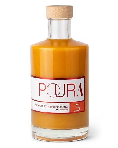 Poura Sanddorn-Essenz 495ml vegan 100% natürlich - Mit Vitamin C für eine normale Funktion des Immunsystems, Sirup mit 26% Sanddorn-Saft, Mit Ingwer, Maca, Wacholder & Acerola Poura Sanddorn-Essenz 495ml vegan 100% natürlich - Mit Vitamin C für eine normale Funktion des Immunsystems, Sirup mit 26% Sanddorn-Saft, Mit Ingwer, Maca, Wacholder & Acerola von POURA