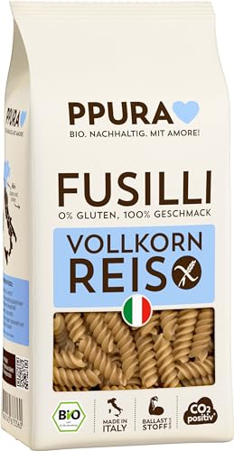 PPURA Bio Fusilli aus Vollkornreis - Glutenfrei | 400g Pasta | 100% Natürlich, Ohne Farb- & Konservierungsstoffe | Italienische Spiral-Nudeln | Bronzeverfahren | Zero Foodwaste von PPURA