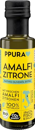 PPURA Bio Natives Olivenöl Extra Amalfi Zitrone | Italienisches Oliven Öl mit frischen Amalfi Zitronen | 100% Natürlich, Ohne Zusatzstoffe und Aromen | Kaltgepresst & Lichtgeschützt | 100ml von PPURA