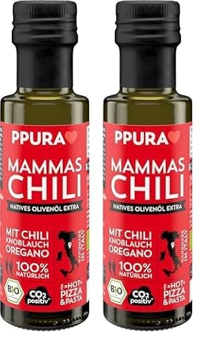 PPURA Bio Natives Olivenöl Extra Mammas Chili | Italienisches Oliven Öl mit Chili, Knoblauch & Oregano | 100% Natürlich, Ohne Zusatzstoffe und Aromen | Kaltgepresst & Lichtgeschützt | 100ml von PPURA