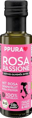 PPURA Bio Natives Olivenöl Extra Rosa Passione | Italienisches Oliven Öl mit Rosa Grapefruit & Rosa Pfeffer | 100% Natürlich, Ohne Zusatzstoffe und Aromen | Kaltgepresst & Lichtgeschützt | 100ml von PPURA