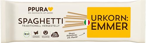 PPURA Bio Spaghetti Emmer Pasta 500 g, 100% natürliche Spaghetti aus dem Urkorn Emmer, Made in Italy - italienische Nudeln ohne Zusatz-, Farb- oder Konservierungsstoffe von PPURA