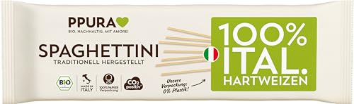 PPURA Bio Spaghettini Hartweizen Pasta 500 g, 100% natürliche & besonders dünne Spaghetti, Made in Italy - italienische Nudeln ohne Zusatz-, Farb- oder Konservierungsstoffe von PPURA