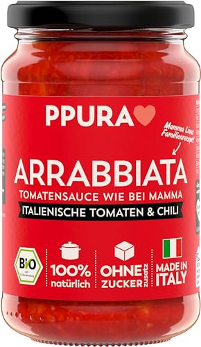 PPURA Bio Tomatensauce Arrabbiata | Pasta-Sauce mit Fruchtigen Tomaten & Chili | 100% Natürlich | Nudel-Soße Vegan Ohne Zuckerzusatz & Konservierungsstoffe | 340g Glas PPURA Bio Tomatensauce Arrabbiata | Pasta-Sauce mit Fruchtigen Tomaten & Chili | 100% Natürlich | Nudel-Soße Vegan Ohne Zuckerzusatz & Konservierungsstoffe | 340g Glas von PPURA