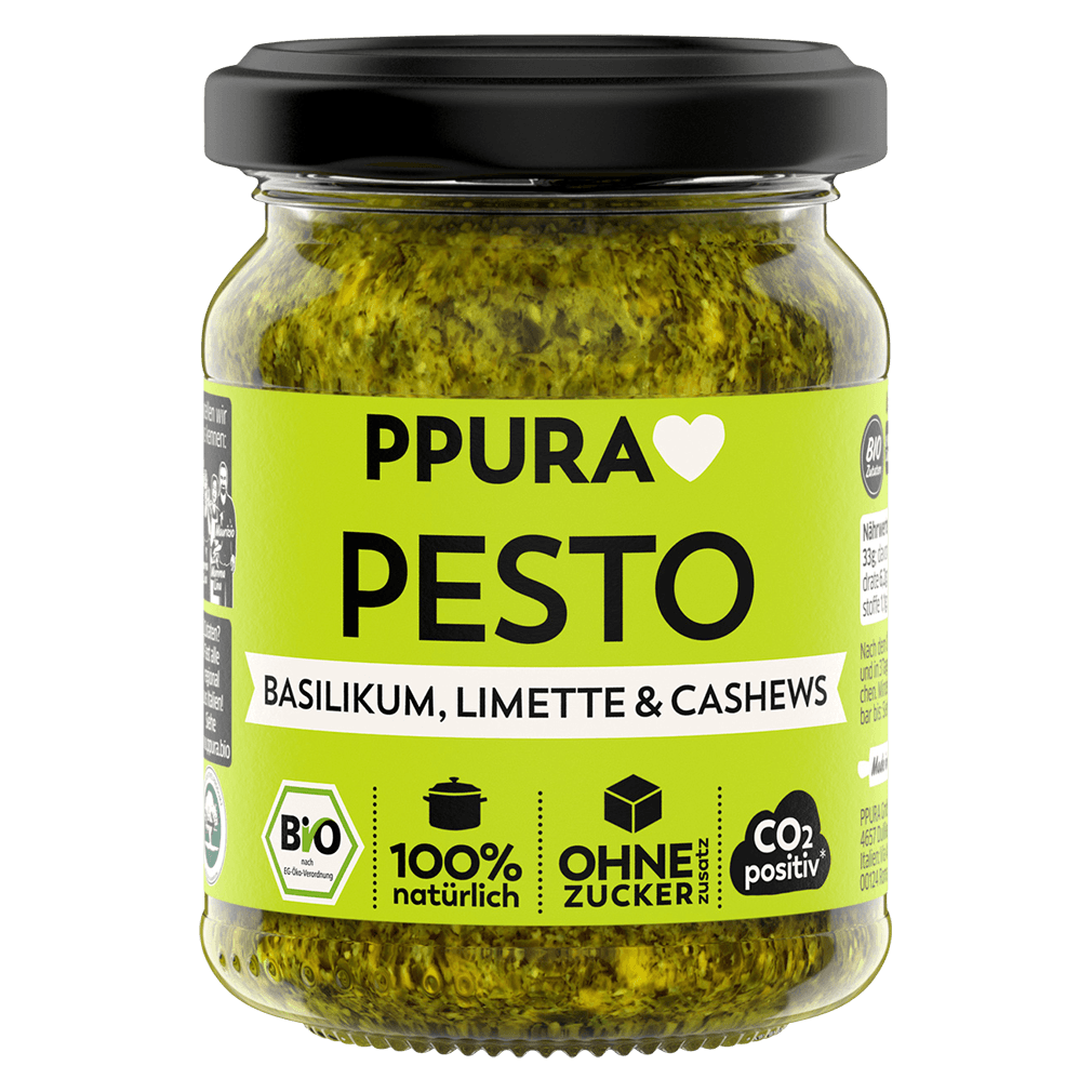 Bio Pesto Genovese Frische Basilikum, Limette und Cashews Bio Pesto Genovese Frische Basilikum, Limette und Cashews von PPura