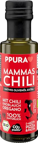 PPURA Bio Natives Olivenöl Extra Mammas Chili | Italienisches Oliven Öl mit Chili, Knoblauch & Oregano | 100% Natürlich, Ohne Zusatzstoffe und Aromen | Kaltgepresst & Lichtgeschützt | 100ml von PPURA