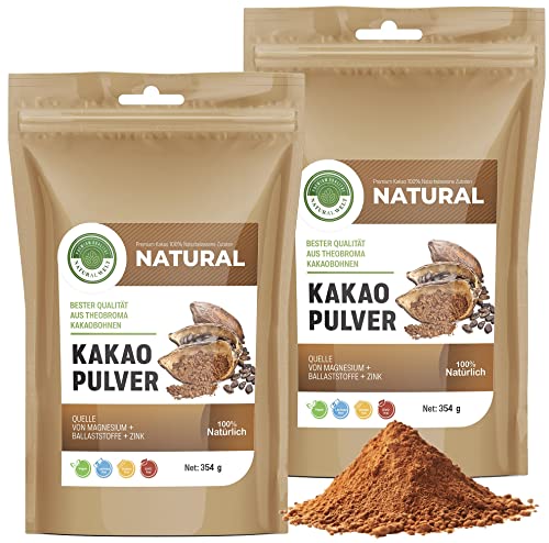 Kakaopulver 2 er Set Rohes Kakao Pulver 354 g. I aus Peru biologischem Anbau Ungesüßt I 100 % natürliches Kakao Pulver I von Natural Welt (2) von PREMIUM QUALITÄT NATURAL WELT