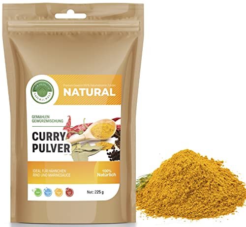 Natural Welt Curry Pulver Currypulver indisch Madras Richtung mild 225g golden Curry Gewürzmischung I Premium Qualität I 100% natürlich I ohne Zusätze von PREMIUM QUALITÄT NATURAL WELT