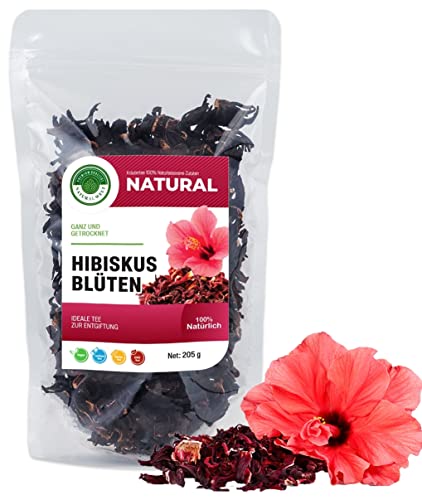 Natural Welt Hibiskustee ganz getrocknet 205 g I Premiumqualität hibiskusblüten I leicht säuerlich-fruchtiger Geschmack I aus Ägypten (1) von PREMIUM QUALITÄT NATURAL WELT