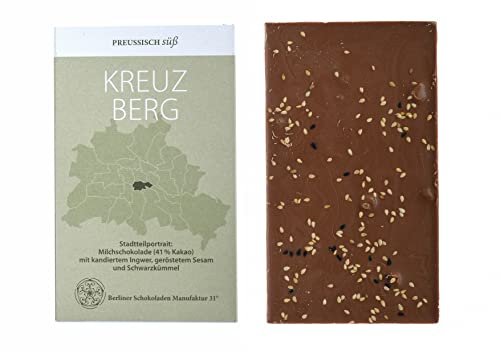 BIO Stadtteil Schokolade Berlin KREUZBERG, Preussisch süß, Milchschokolade mit kandiertem Ingwer, geröstetem Sesam und Schwarzkümmel, 50g BIO Stadtteil Schokolade Berlin KREUZBERG, Preussisch süß, Milchschokolade mit kandiertem Ingwer, geröstetem Sesam und Schwarzkümmel, 50g von PREUSSISCH süß