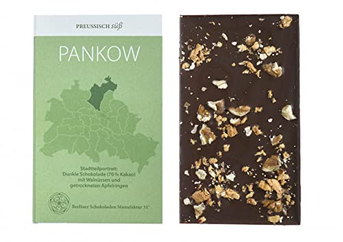 BIO Stadtteil Schokolade Berlin PANKOW, Preussisch süß, Dunkle Schokolade mit Walnüssen und getrockneten Apfelringen, 50g von PREUSSISCH süß
