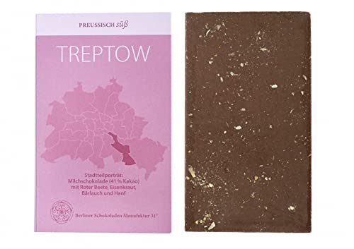 BIO Stadtteil Schokolade Berlin TREPTOW, Preussisch süß, Milchschokolade mit Roter Beete, Eisenkraut, Bärlauch und Hanf, 50g BIO Stadtteil Schokolade Berlin TREPTOW, Preussisch süß, Milchschokolade mit Roter Beete, Eisenkraut, Bärlauch und Hanf, 50g von PREUSSISCH süß