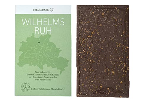 BIO Stadtteil Schokolade Berlin WILHELMSRUH, Preussisch süß, Dunkle Schokolade mit Eisenkraut, Sauerampfer und Heidekraut, 50g BIO Stadtteil Schokolade Berlin WILHELMSRUH, Preussisch süß, Dunkle Schokolade mit Eisenkraut, Sauerampfer und Heidekraut, 50g von PREUSSISCH süß